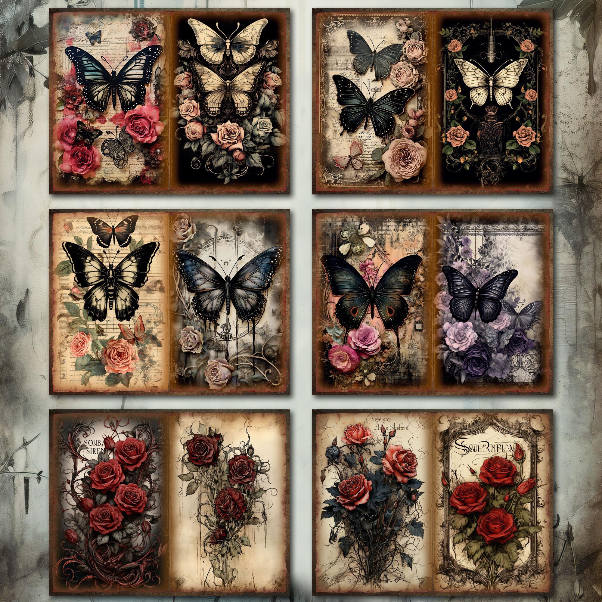 Gothic Butterfly Fairy Pattern Papers & Stickers Set, Sticker Packs, 58pcs/set Including 12pcs Scrapbook Paper & 46pcs Sticker, Perfect for Mini Gift Packaging, Bullet Journaling, Arts Crafts, Scrapbooking Supplies