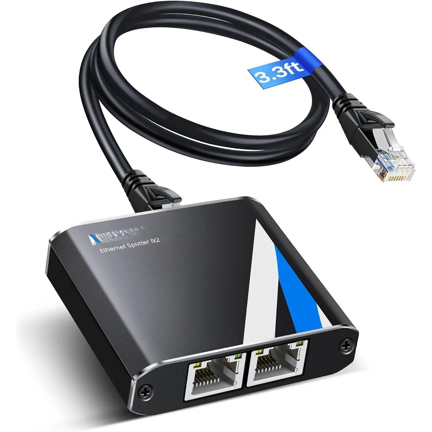 Gigabit Ethernet Splitter 1-to-2, 1000Mbps High-Speed Network Splitter with 3.3ft LAN Cable, for Lan Devices with Splitting Ports