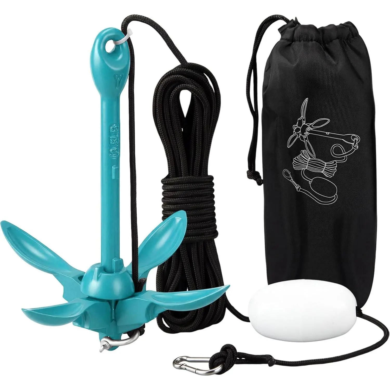 1 Pack 1.5/3.5 lb Marine Kayak Anchor Kit with 40ft Rope and Buoy Folding Grapnel Boat Anchor Kit Kayak Fishing Accessories for Small Boats, Canoe, SUP Paddle Boards
