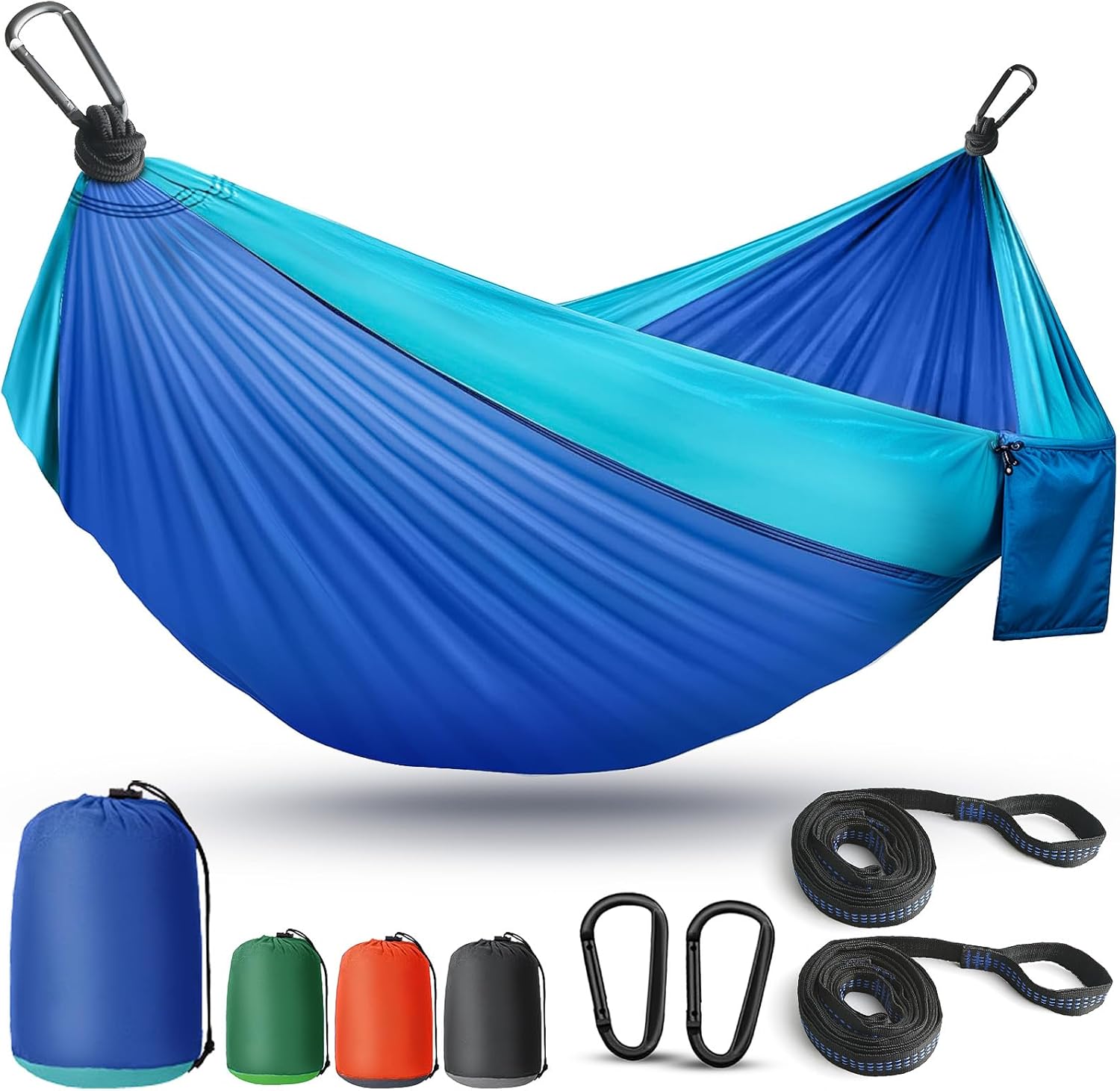 Camping Hammock Lightweight, Portable Hammocks Parachute Hammock with Two Tree Straps, Single or Double Travel Swing Nylon Camp Hammocks, Outdoor Essentials for Beach Backpacking Hiking for Gifts, Blue
