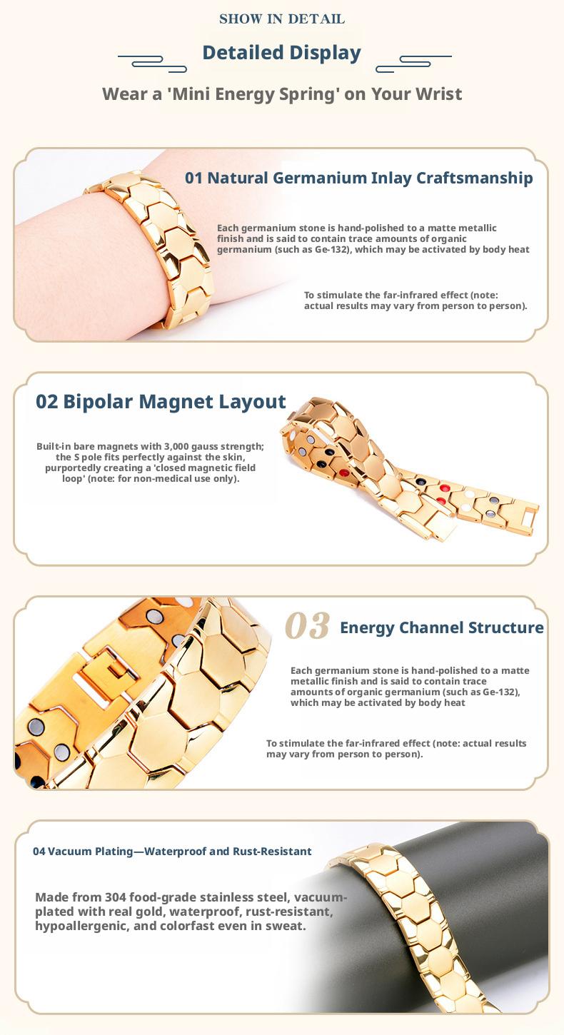 Titanium steel bracelet, wide version, men's stainless steel jewelry, in-stock wholesale, pure titanium magnetic bracelet, high-efficiency magnetic therapy bracelet