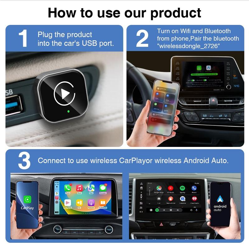 New Wireless Carplay Adapter, Upgrade Wired Carplay/Android Auto to Wireless, Universal Mini USB and Type-C, Plug and Play, Fast Stable Connectioncar accessory, Carplay Dongle Connectivity
