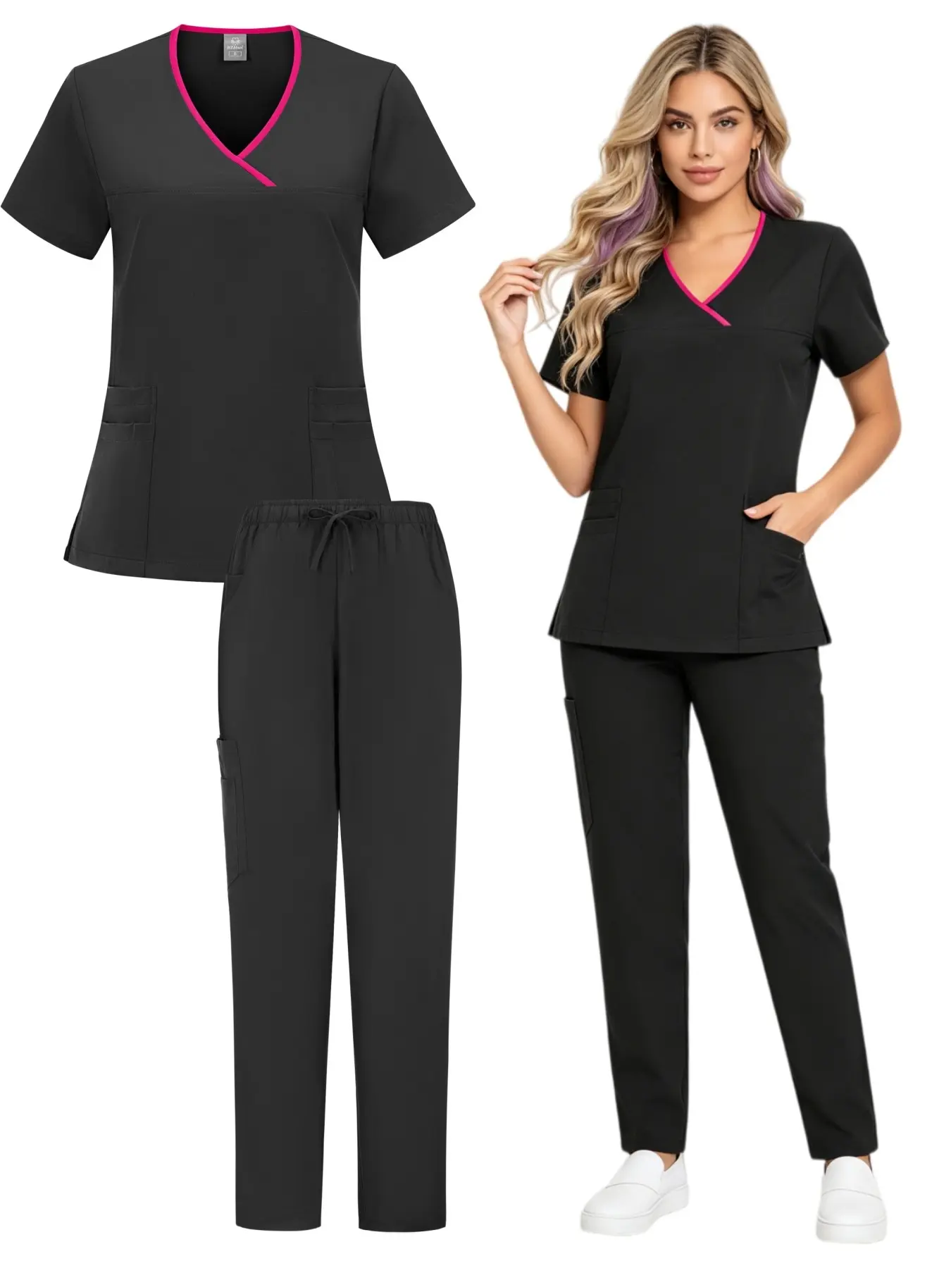 Nurse Uniform Medical Beauty SPA Dental Scrub Nursing Healthcare Scrubs Set Women Surgical Gown Top+pants Suit Multicolor Workwear Basic