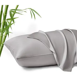 Queen Pillow Cases Set of 2, Cooling Pillow Case for Hot Sleepers 20"x30", Breathable & Moisture Wicking, Soft Envelope Pillowcases, Rayon Derived from Bamboo & Polyester Blend (Silver Grey)Gift.