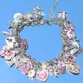 Vintage Heart Flower Charm Bracelet, Retro Cross Bag Bracelet, Cute Cherry Cocktail Coconut Bracelet, Floral Charm Bracelets, Fashion Creative Jewelry, Fashion Jewelry Accessory