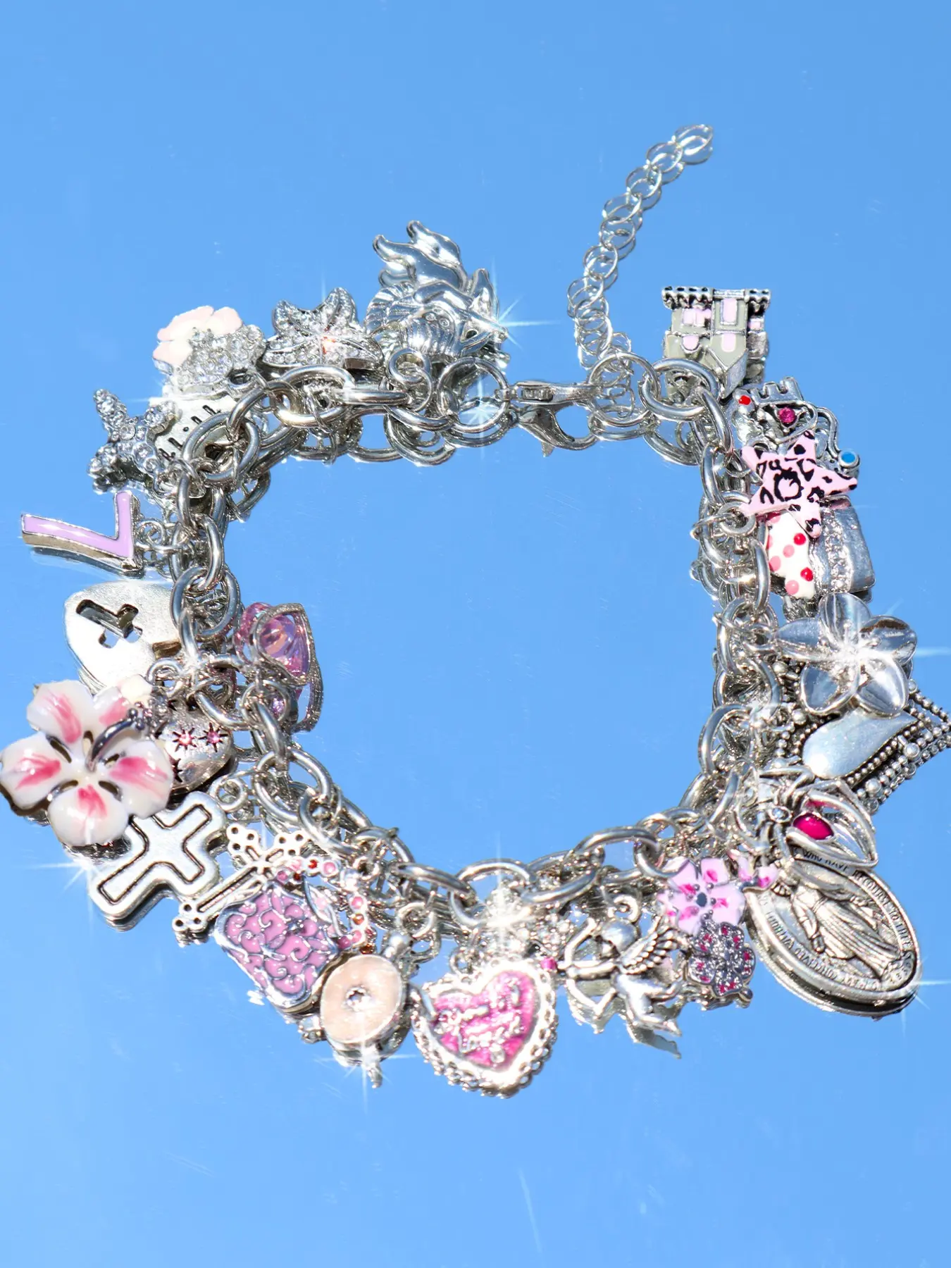 Vintage Heart Flower Charm Bracelet, Retro Cross Bag Bracelet, Cute Cherry Cocktail Coconut Bracelet, Fashion Jewelry Accessory