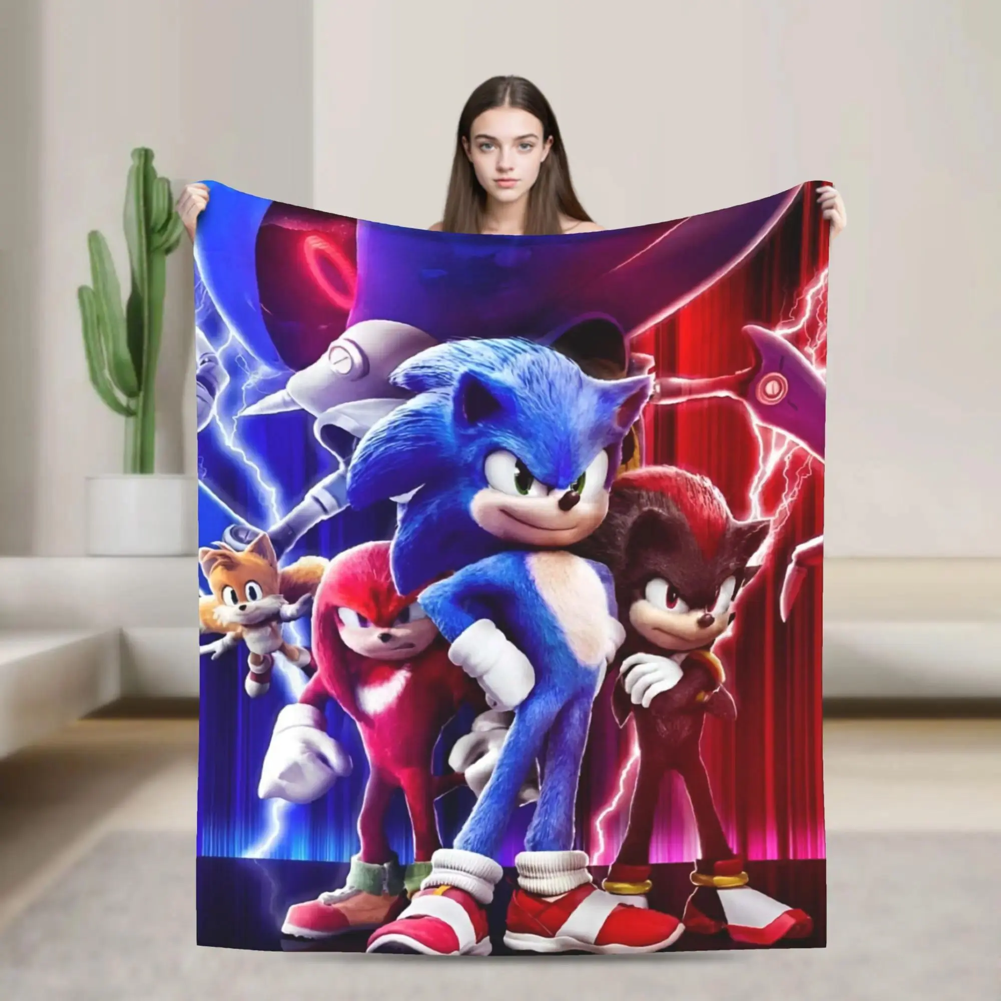 Sonics The Hedgehog Movie Characters Group Fleece Blanket for Sofa Bed Camping