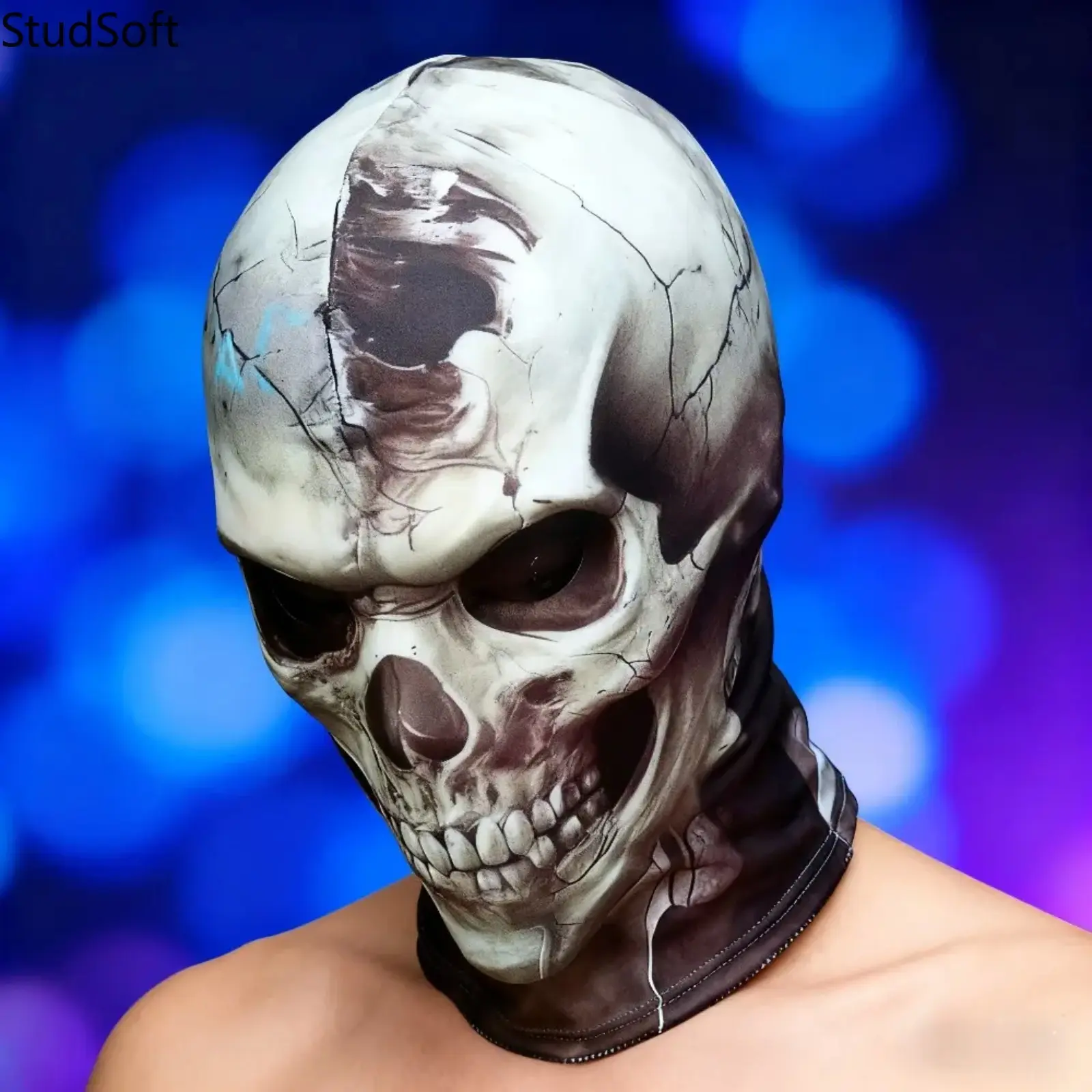 2D Realistic Skull Mask for DIY Bag Accessory Elastic Breathable Mesh Headband Horror Theme Costume Props Halloween Party Cosplay Terror Face Shield