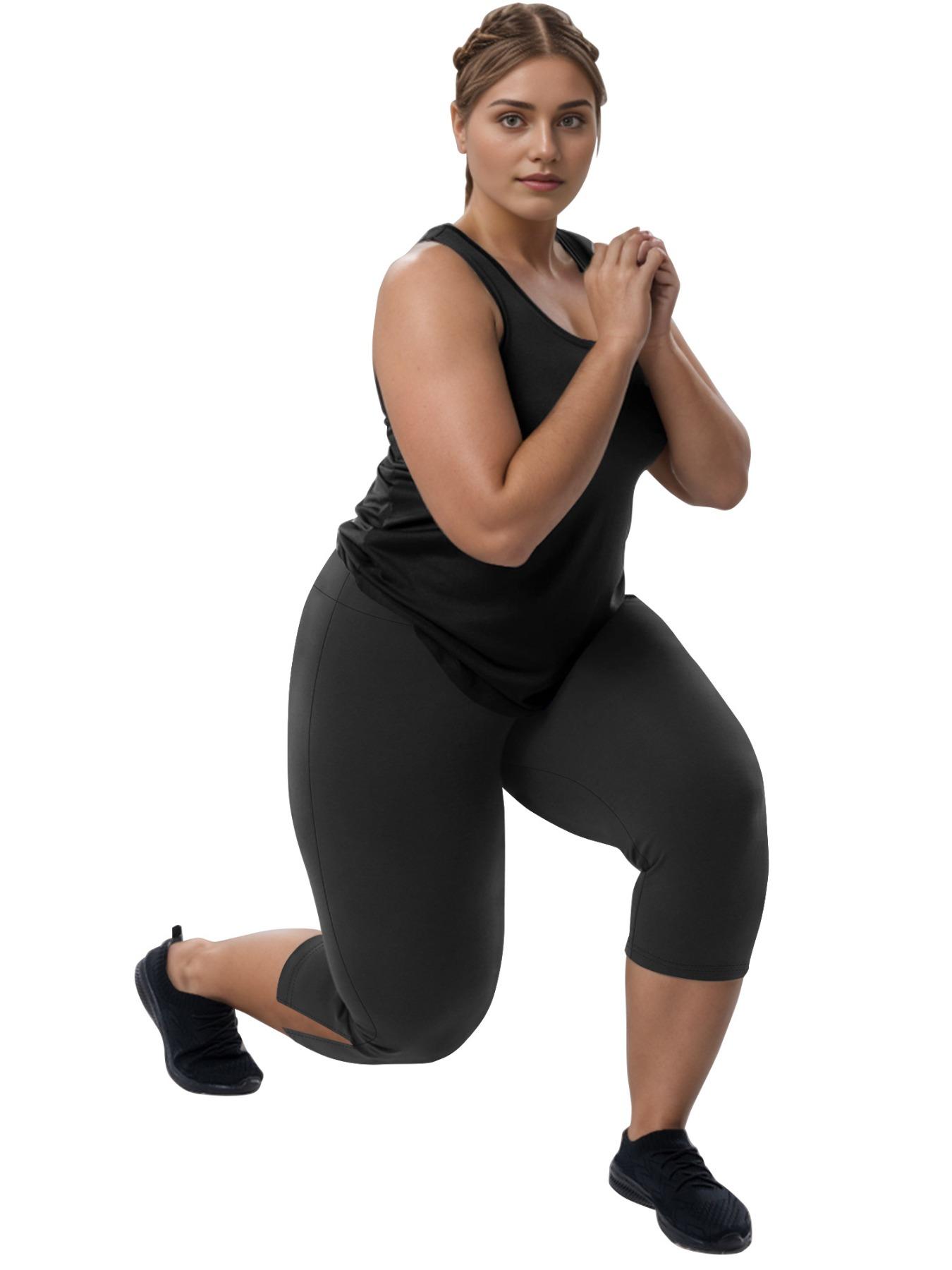 Plus Size Split Hem High Waist Capris Leggings, Casual Comfy Breathable Skinny Capris Pants for Yoga Gym Workout, Women's Bottoms for Summer