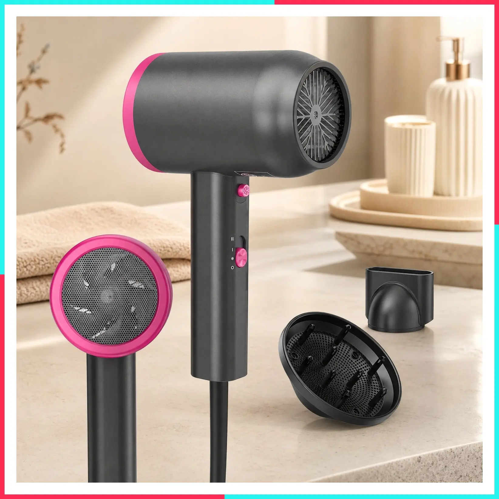 1875W Fast Drying Hair Dryer with Diffuser and Concentrator, Compact Lightweight Blow Dryer for Women and Men