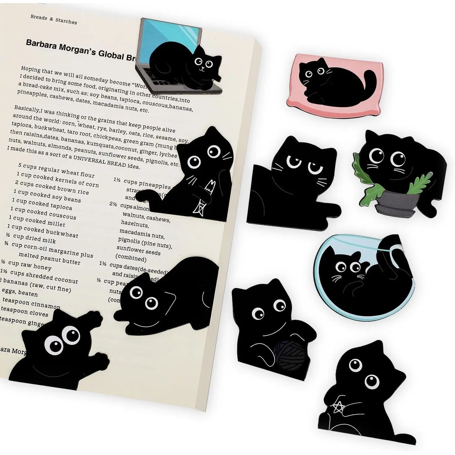 10 Pcs Cute Black Cat Magnetic Bookmarks, 10 Styles with Secure Magnetic Hold, Cat Party Favors for Kids, Bookish Gifts for Book Lovers and Reading Women