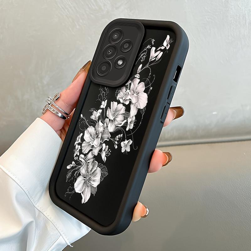 High-End White Floral Artistic Design Phone Case for Samsung Galaxy S26 S25 S24 S23 S22 S21 Fe Plus Ultra A13 A14 A15 A16 A17 A33 A34 A35 A36 A52 A53 A54 Note20, Shockproof, Durable, And Beautifully Stylish.