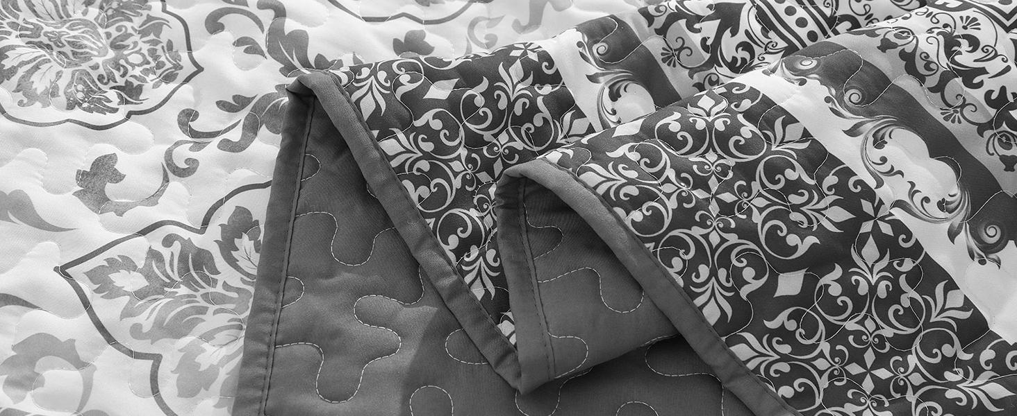 Grey Set King Size,Bohemian Floral Patchwork Bedspread Coverlet Set, Soft 3 Pieces Boho Bedspreads Bedding Set for All (104"x90")