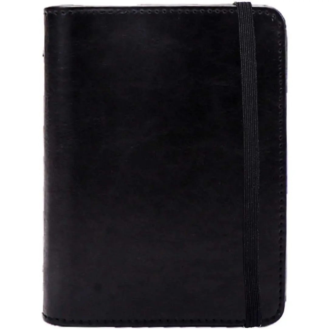 PU Leather A8 5 Ring Binder With 80 Sheets Grid Filler Papers, Black Refillable Notebook With Bandage, Planner Binder Notebook Loose Leaf, 4.17''x5.12''