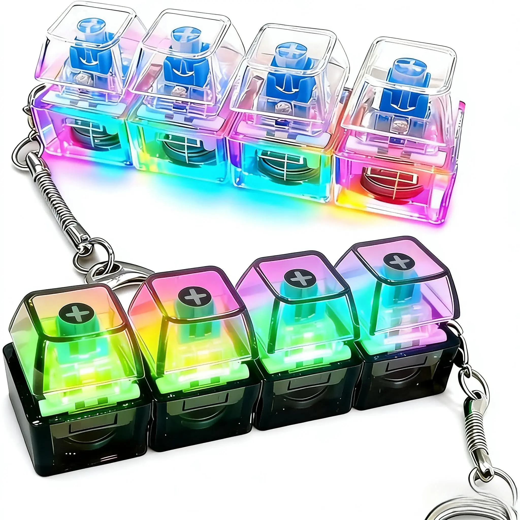 Keyboard Fidget Toy Clicker Fidget Keychain with LED Lights, Stress Relief Clicker Fidget Keyboard, Boost Focus for Library Office Home Clear Finger