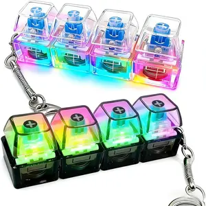 Keyboard Fidget Toy Clicker Fidget Keychain with LED Lights, Stress Relief Clicker Fidget Keyboard, Boost Focus for Library Office Home Clear Finger