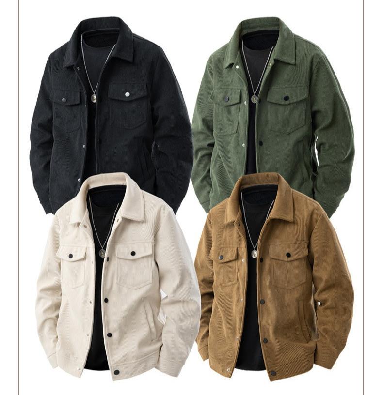 BIGWIG autumn and winter men's corduroy jacket, lapel work jacket, men's warm jacket, men's coat, easy to care for, solid color design, autumn layering items, full zip quilted lining, casual loose warm, vintage wool coat