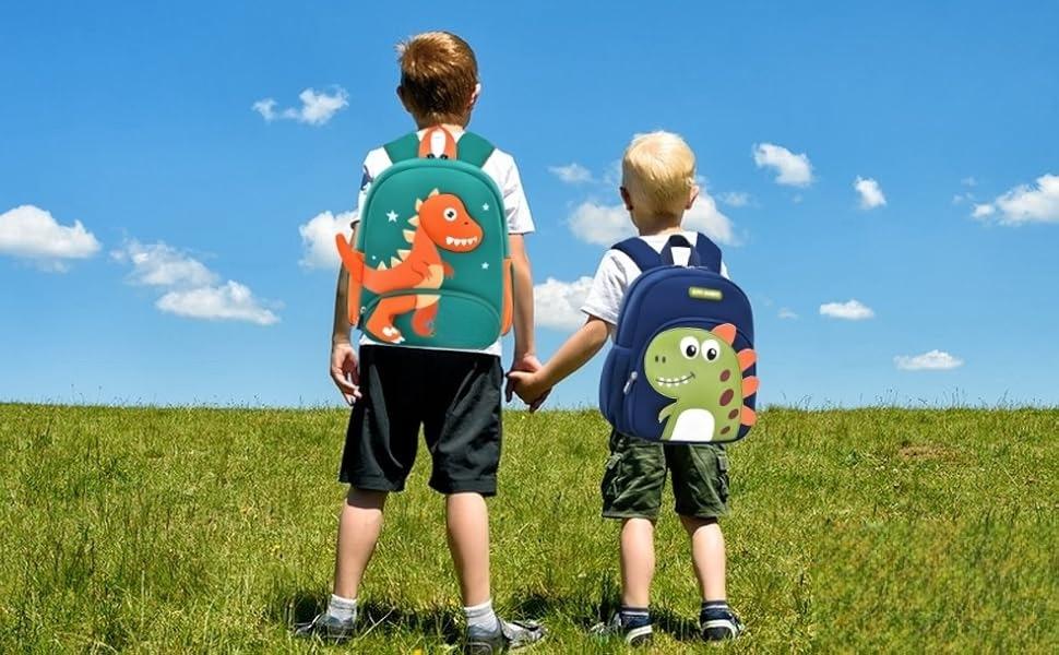 X-CBP23  Dinosaur Anti-lost Backpack for Toddler Boys,Kids Bookbag for Preschool Boys Backpack, Fit A4 Folder, 02-Green+Orange