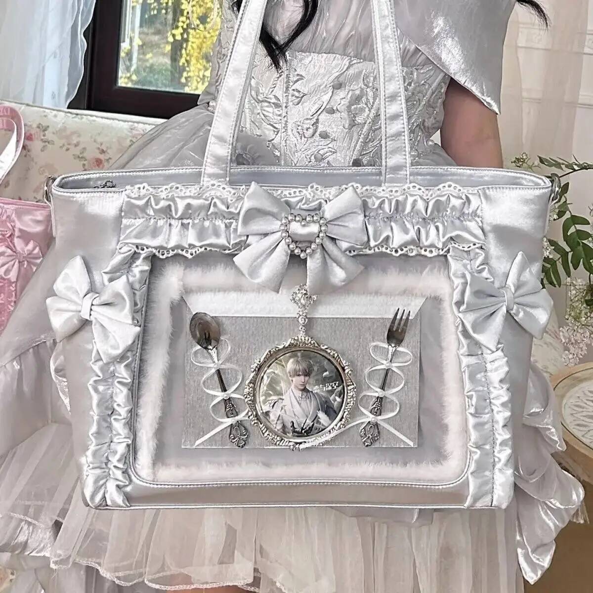 New Y2k Sweet Ita Crossbody Bag Lolita Girl Transparent Tote Bag Women Large Capacity Lace Shoulder Bag Cute DIY Display Handbag