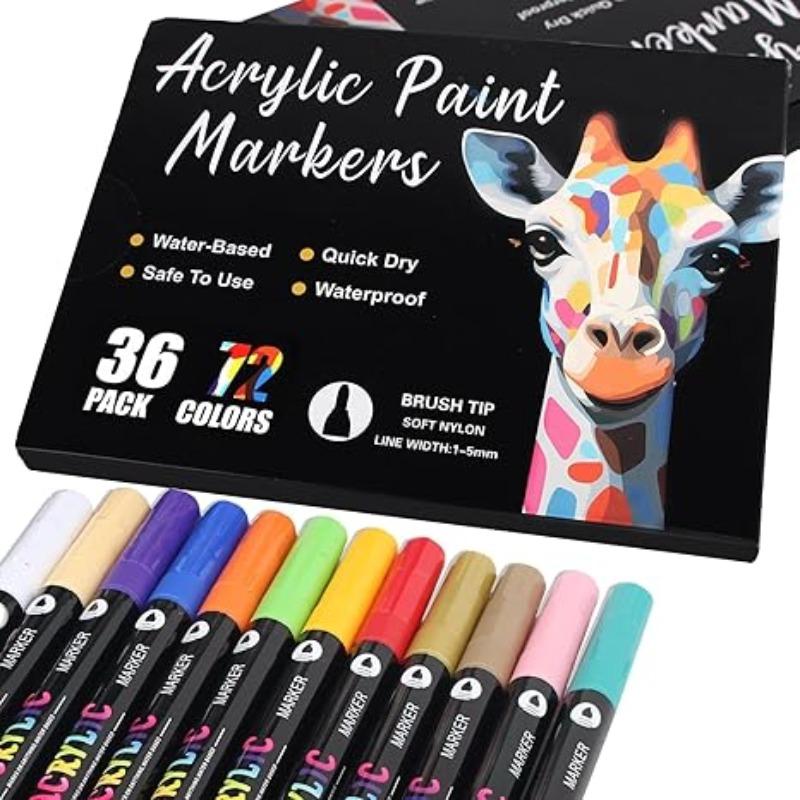 72 Color Acrylic Paint Marker Set, 36 Dual Tip Markers for Rock Glass Wood Canvas Drawing Sketching DIY Crafts Back to School Supplies