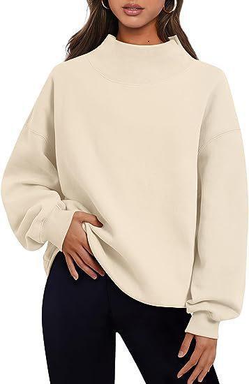 Women's Oversized Turtleneck Sweatshirt Long Sleeve Pullover Grey Cute FallFreshness TikTokShopBlackFriday CyberMonday Comfortable Relaxed Fit Cotton