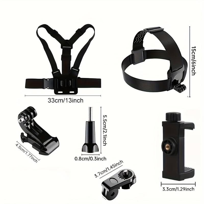 6-in-1 Chest Phone Mount Kit for Sports & Action Cameras, Adjustable Harness Strap for Phone/Osmo Action, Includes Camera Accessories & Device Mount, Hands-Free POV Shooting for Vlogging, Cycling, Hiking