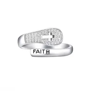 Niche Faith Inspired Hollow Out Cross Ring for Women, Sparkling Rhinestone Inlaid European Fashion Ring, High-End Aesthetic Minimalist Dainty Statement Ring, Versatile Daily Wear Jewelry Gift