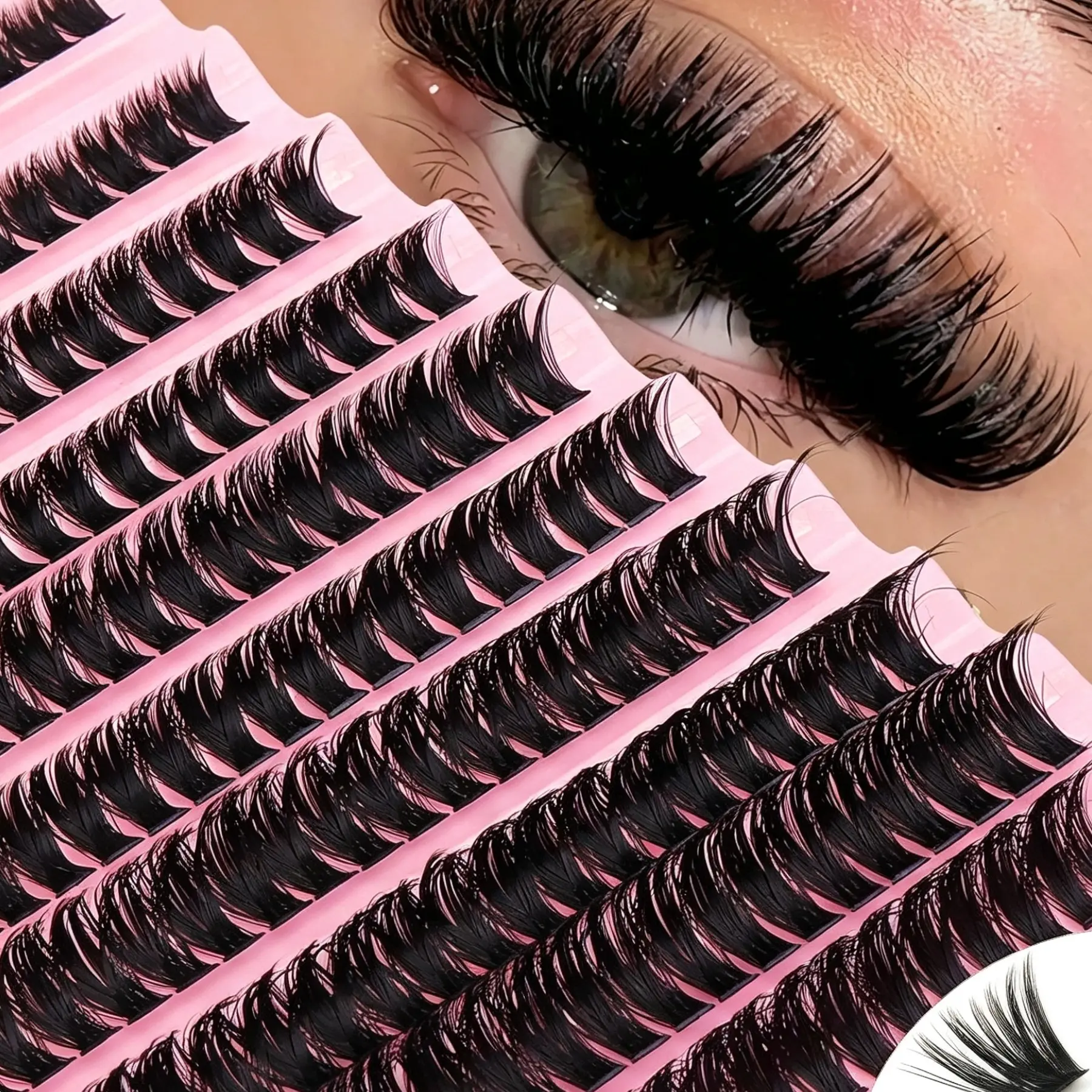 200 Clusters Hybrid Cluster Eyelashes 0.07mm Thickness D Curl 8-16mm Length Thick Natural To Dramatic Fluffy Style Reusable Single Eyelashes For Beginners
