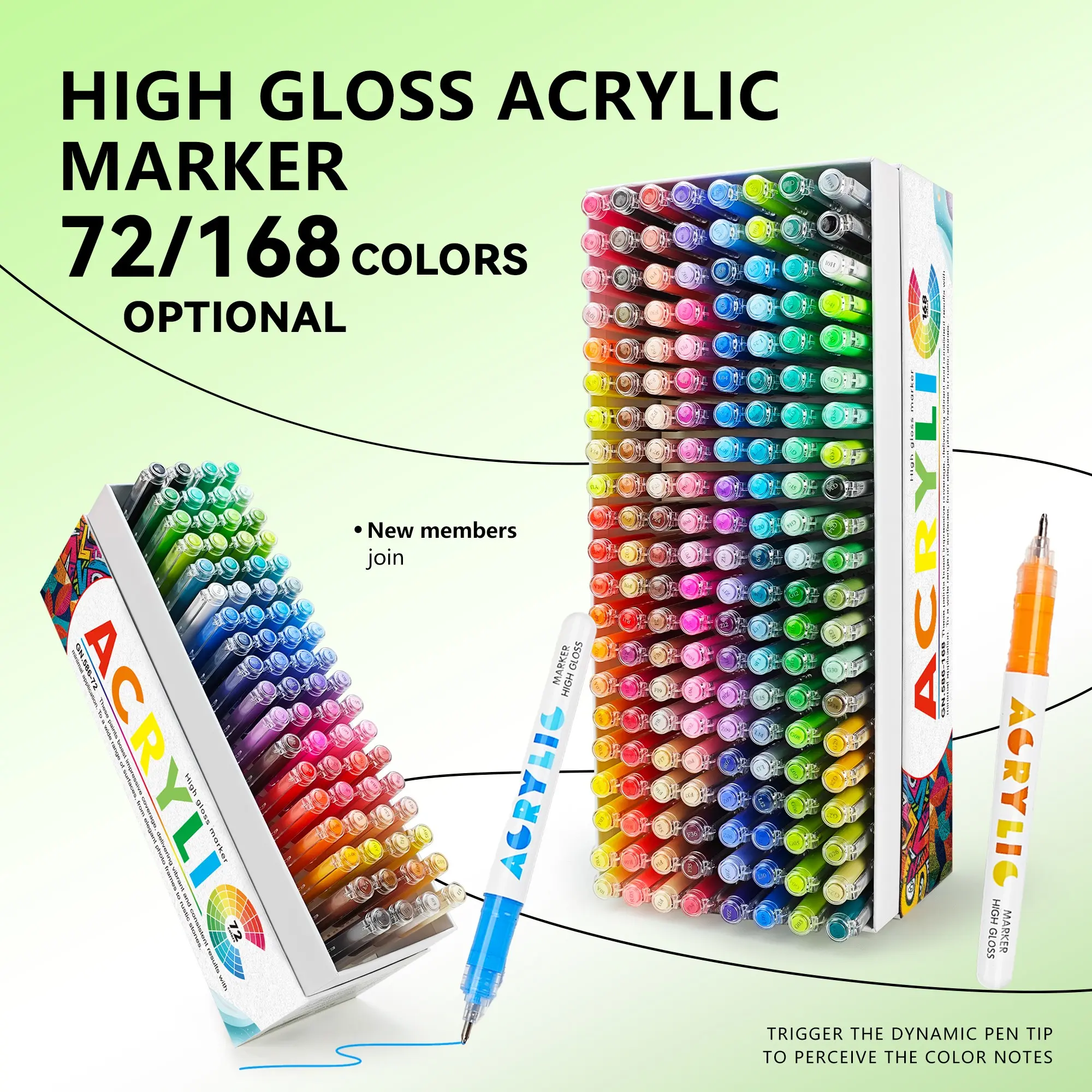 Guangna High Light Acrylic Gel Pen Set, 72/168 Colors, 1.0mm Hard Tip, High Concentration Ink, Ideal for Wood, Ceramic, Metal, Glass, Rock Art