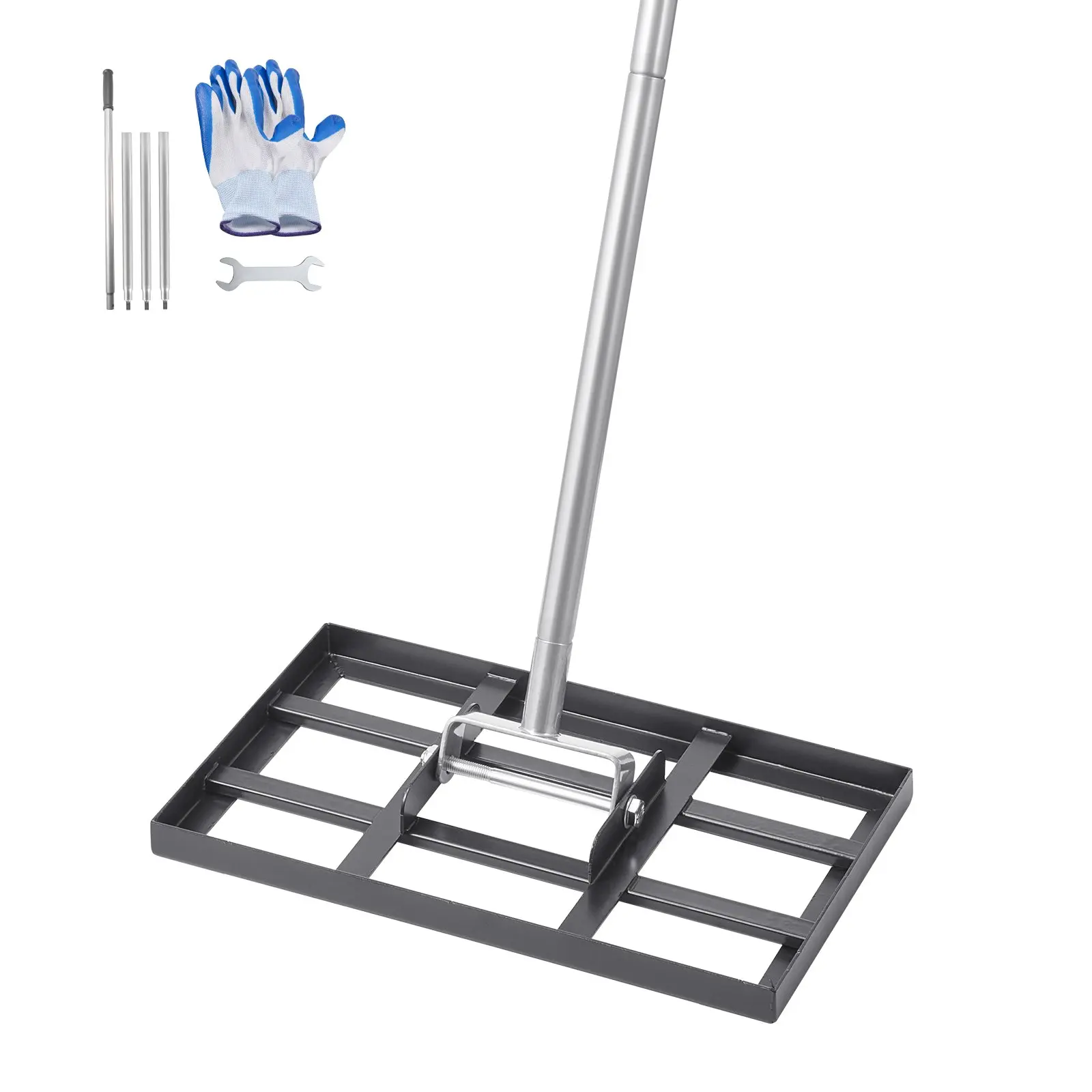 VEVOR Lawn Leveling Rake, Lawn Leveler with 78 in Handle, 17x10 in Ground Plate, Rust-Resistant Carbon Steel Soil Leveler, 5 Heights Adjustable, Effort Saving Lawn Leveling Tool for Yard Golf Court