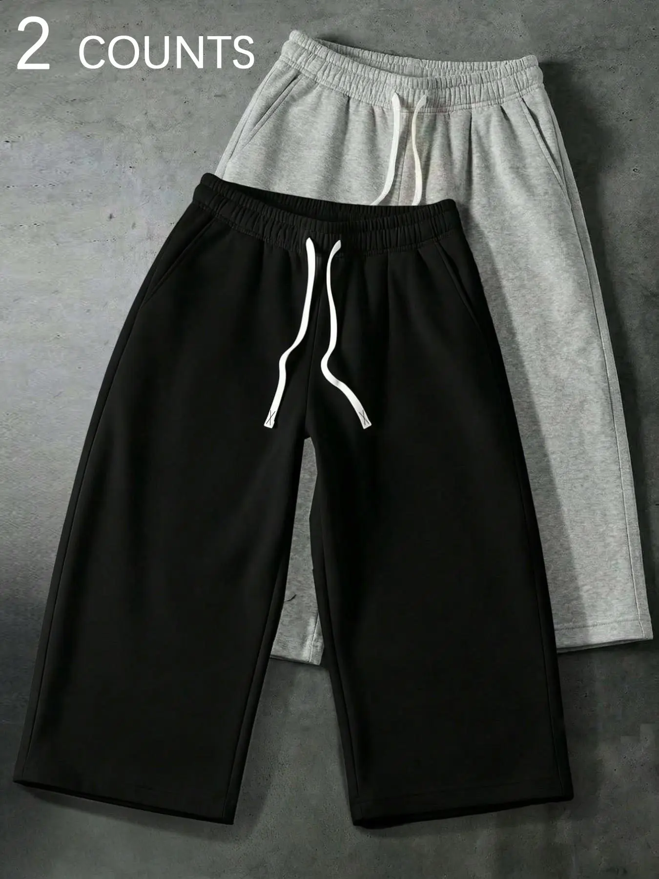 2 Pack Unisex Wide Leg Cropped Sweatpants, Elastic Waist With Drawstring, Casual Loose Fit Lounge Pants With Pockets For Men Women Daily Wear Athletic Athleisure Pants, Casual Comfy Sporty Daily Wear Bottoms