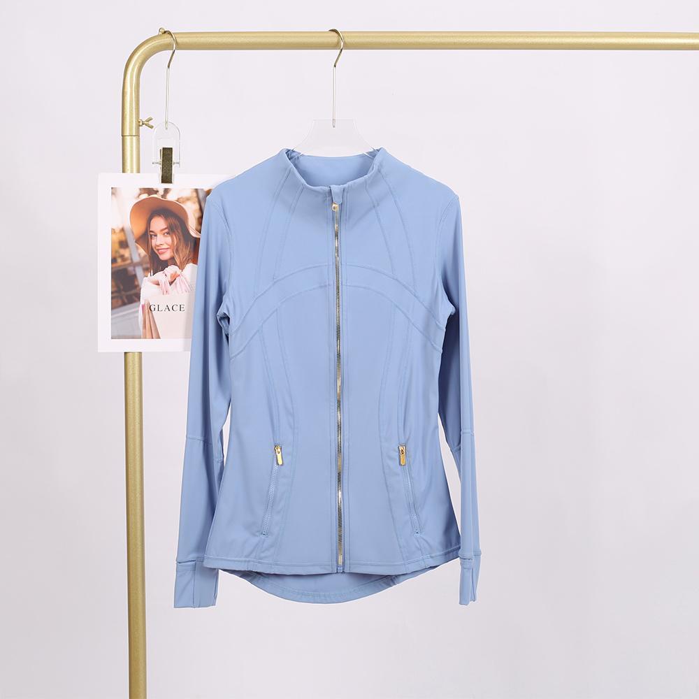 LULU  Same style  Women's Stand-Up Collar Gold Zipper Yoga Top, Spring-Style Fitted Top, Sports Jacket, Fitness Long-Sleeve Sun Protection Jacket
