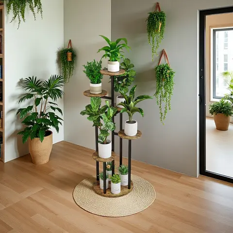 SORCEDAS Plant Stand - 4/5/6 Tier Waterproof Vertical Garden Planter Tower, 6-9 Potted Capacity Floor-Standing Racks & Displays with Anti-Slip Pads, Plant Riser for Balcony Home Storage Organization, Home Decor & Photo Frames Compatibility