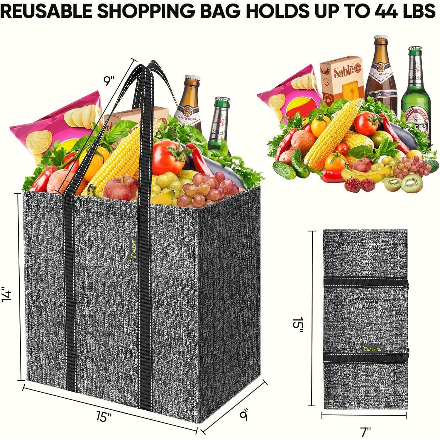 4 Pack Extra Thick Reusable Grocery Bags - Heavy Duty & Rip-Resistant, Large Capacity Foldable Totes for Supermarket, Travel & Bulk Shopping