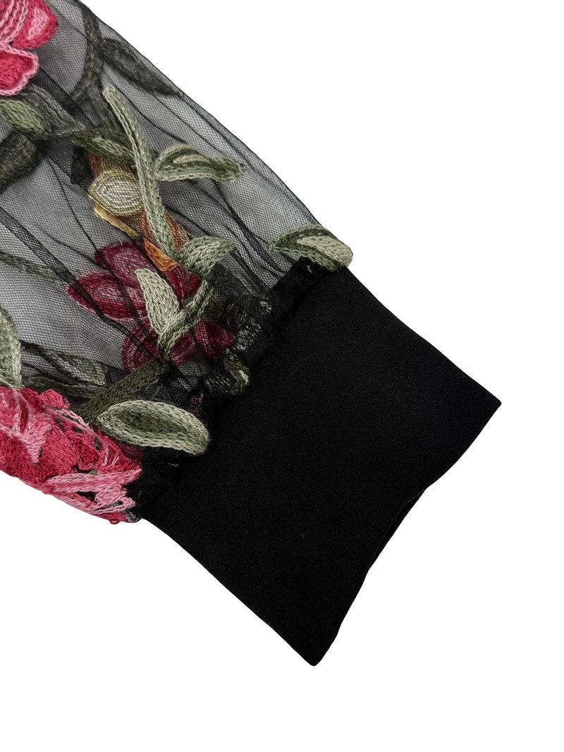 prom dresses, Valentine's Day Women's Floral Embroidery Tulle Patchwork Sheer Mermaid Dress, Elegant Bishop Sleeve V Neck Long Sleeve Dress for Party Holiday Wedding Guest, Ladies Clothes for All Seasons, Fashion Dress