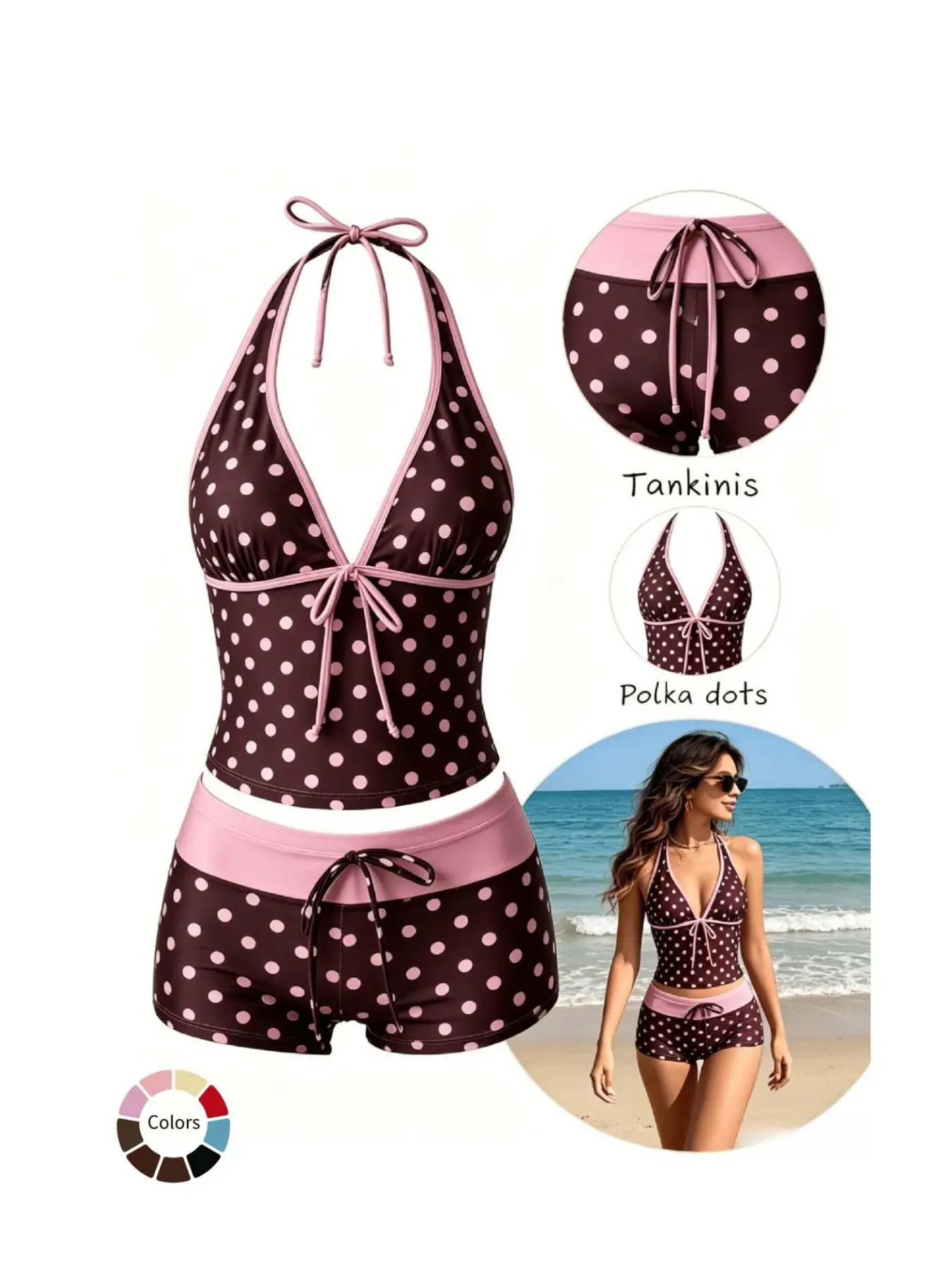 2026 Summer Women's Two-Piece Plaid Halter Bikini Set, Fashion Bikini, Retro Stylish Design for Pool Parties and Beach Vacations