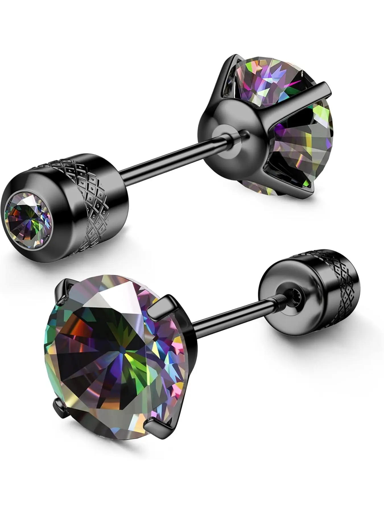 Hypoallergenic G23 Implant Grade Titanium Screw Back Earrings 20G Pure Titanium Post for Sensitive Ears 5A Cubic Zirconia Titanium Earring Studs for Women Men Double Side Earrings Piercing Sleeper Studs Sparkling Ear Jewelry