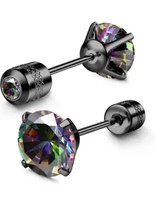 Hypoallergenic G23 Implant Grade Titanium Screw Back Earrings 20G Pure Titanium Post for Sensitive Ears 5A Cubic Zirconia Titanium Earring Studs for Women Men Double Side Earrings Piercing Sleeper Studs Jewelry