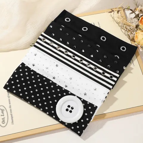 5pcs Subculture Punk Headbands for Women, Eyelet Buckle Rivet Polka Dot Button Elastic Hair Bands, Sports Sweat Absorbing Hair Accessories, Workout Headbands, Headband Accessory