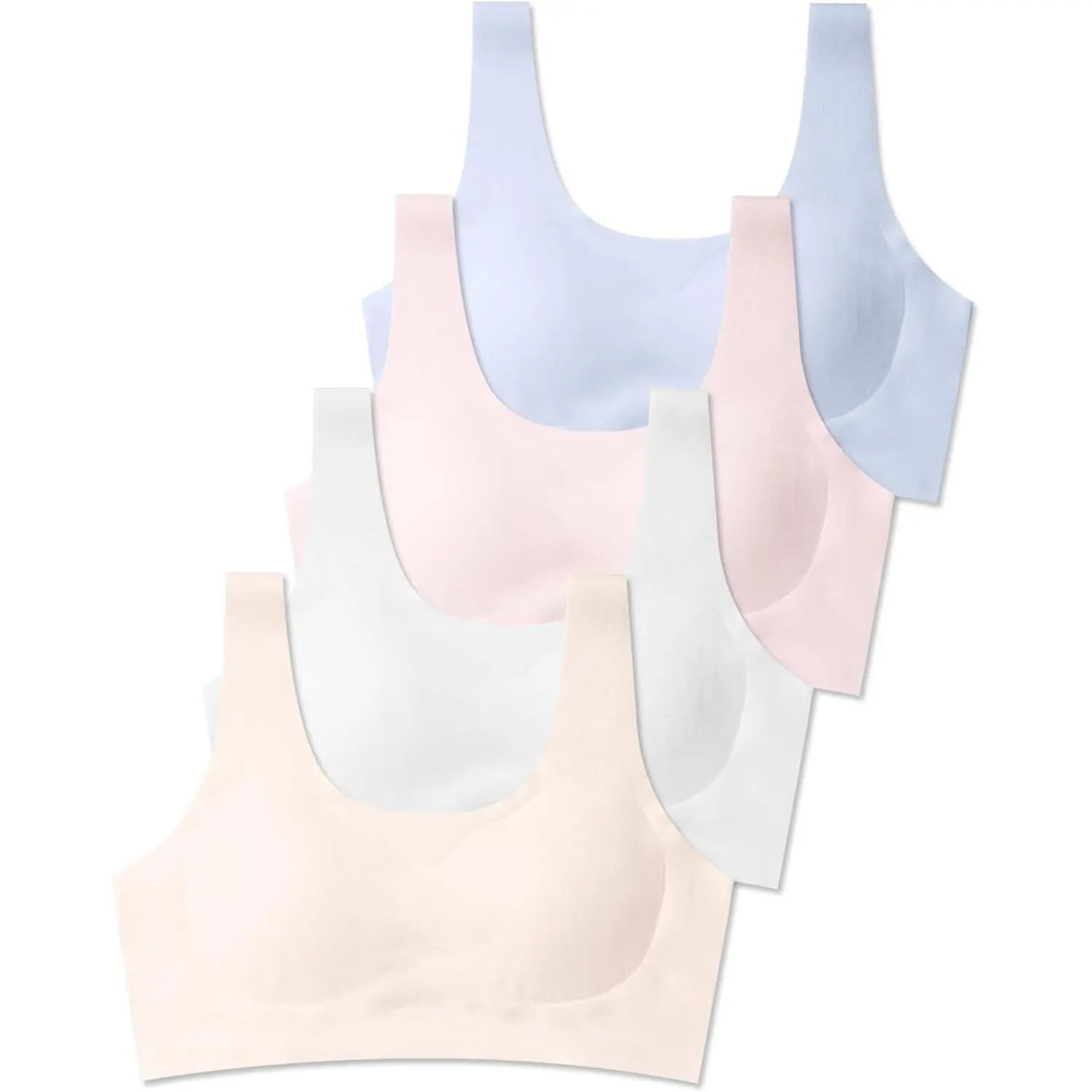 Girls' 10-11 Years Multi-Size Seamless Training Bras Set Pack, Breathable Moisture-Wicking with Removable 3D Padding, Invisible Under Clothing for Everyday Use
