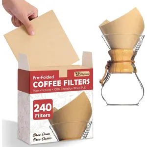 Pre-Folded Unbleached Cone Coffee Filters Premium Thick Paper Compatible with Pour-Over Coffee Makers 240 Filters