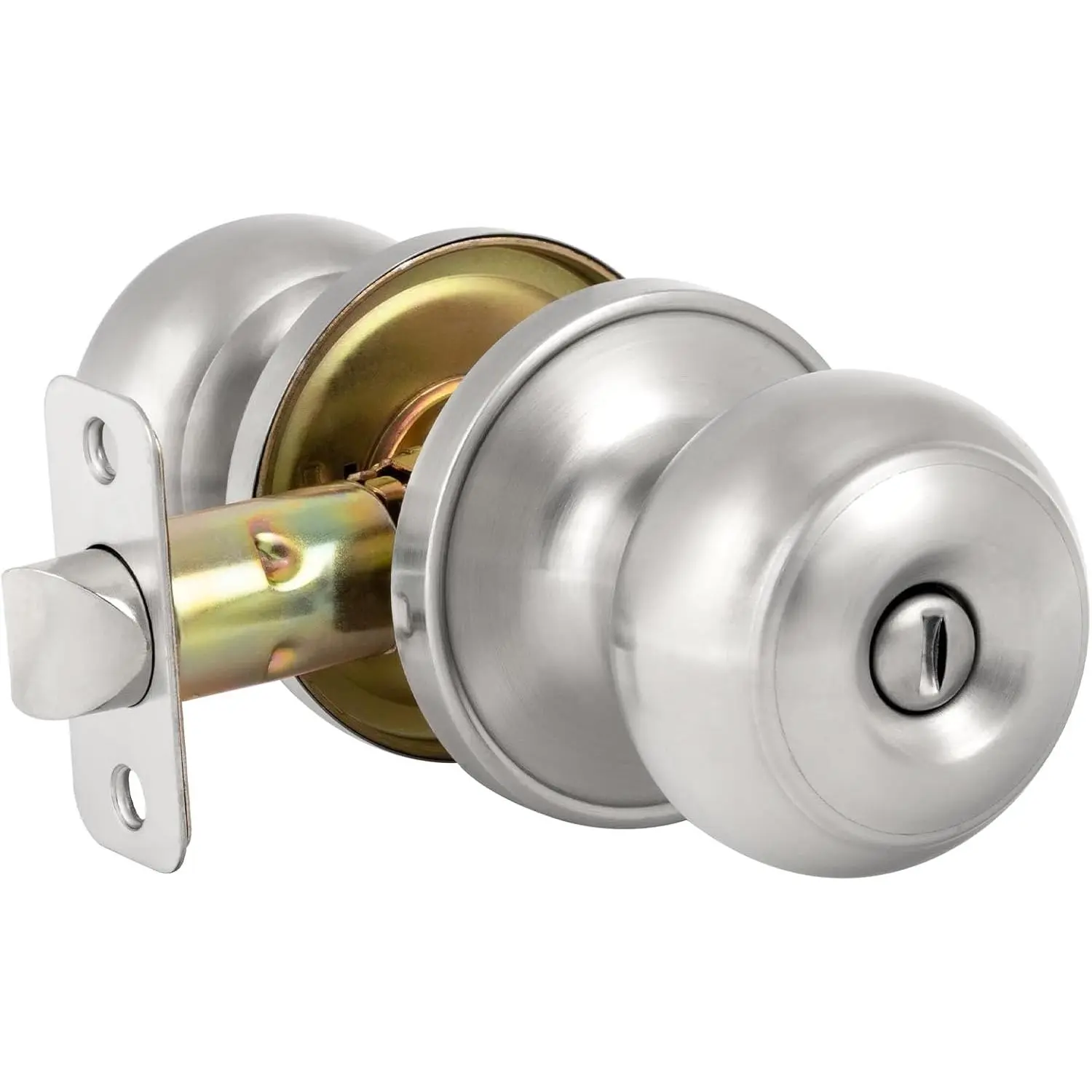 Door Knob with Lock, Interior Door Knobs for Bedroom and Bathroom, Keyless Doorknob with Round Ball, Satin Nickel Door Handle, 1 Pack