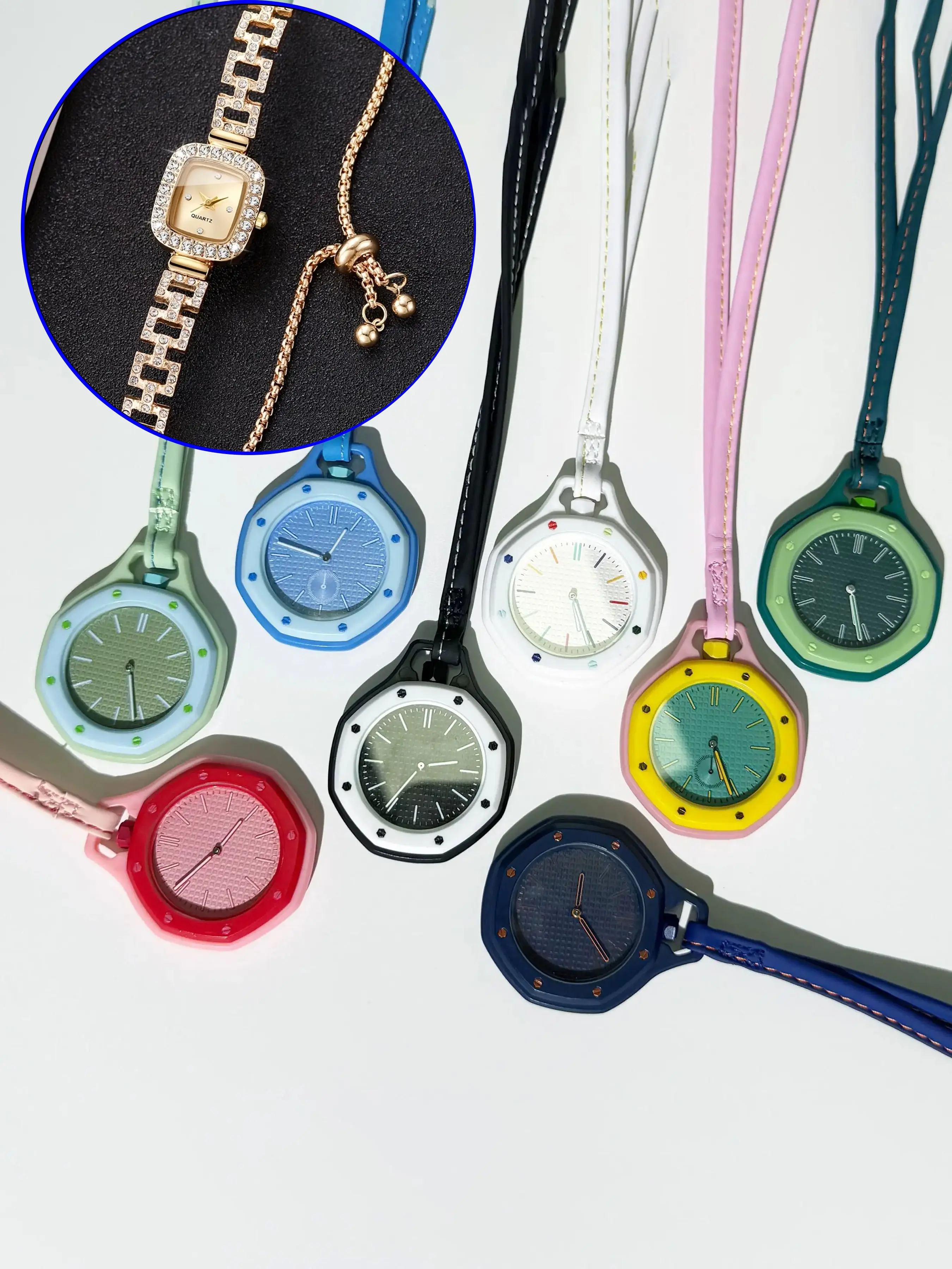 2-piece set - Women's gift quartz watch, pendant design/equipped with adjustable strap, exquisite party fashion accessory, suitable for daily wear by men and women, analog watch