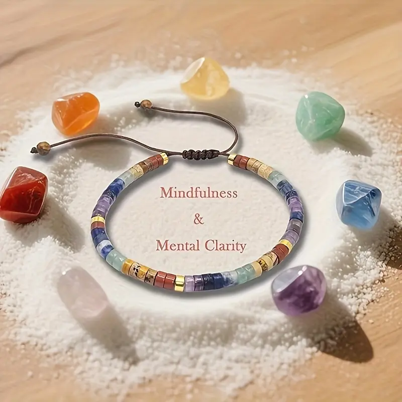 7 Chakra Bracelet for Women, Boho Beaded Natural Stone Jewelry, Adjustable Braided Cord for Spiritual Anxiety Relief, Natural Stone Bracelets & Bangles, Stone Beads Bracelets & Bangles
