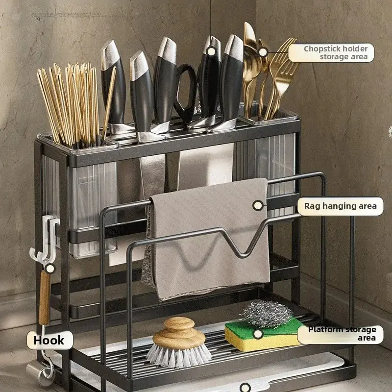 Multi-Functional Modern Carbon Steel Floor Kitchen Stand, Cutting Board Storage Rack, Movable Design, Household Knife Pot Lid, Home Organizer