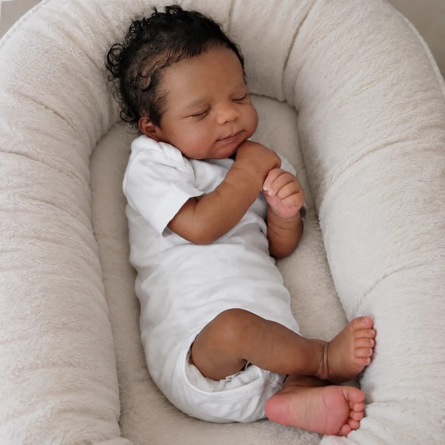 African American Reborn Baby Dolls 18 Inch 46 cm Black Baby Dolls Newborn Baby, Lighter Brown Skin Silicone Reborn Toddler Doll with Curly Hair Gift for Age3+
