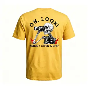 Pure Men's Suitable For All Seasons Oh Look! Nobady Gives A Shit Sarcastic Skull Printing Personalized Cool And Interesting Casual And Comfortable Pure Gift Men's T-shirt