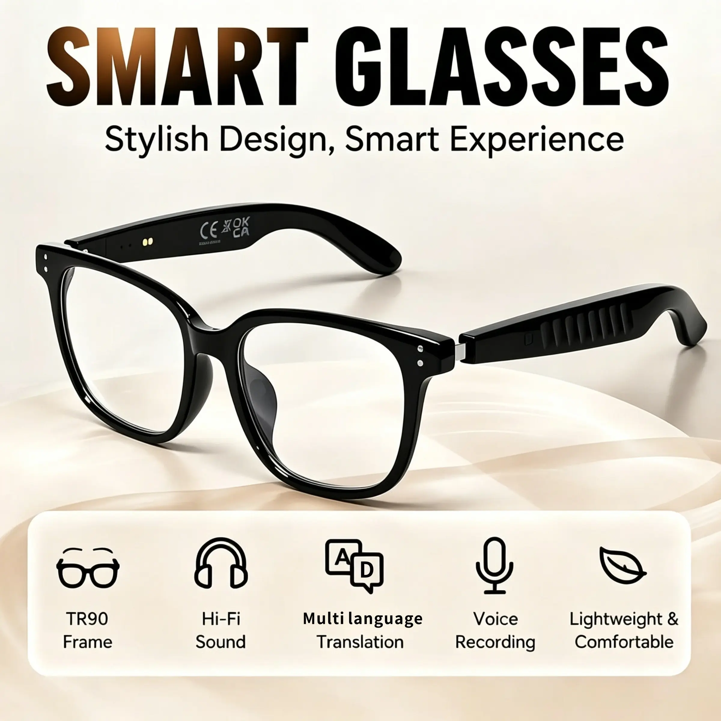 2026 new men's and women's smart glasses, equipped with smart wearable sensors wireless 5.4, wireless audio glasses, wireless calling, language assistant, listening to music, connected to mobile language translation, used for daily outdoor driving.