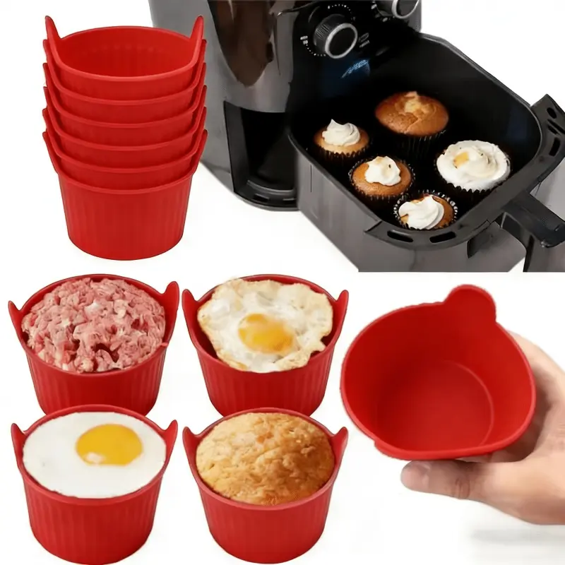 6-piece baking cupcake tray with air fryer-non-stick and food grade, very suitable for eggs, cupcakes, muffins, puddings, towers and custard-multifunctional kitchen accessories, suitable for healthy cooking.
