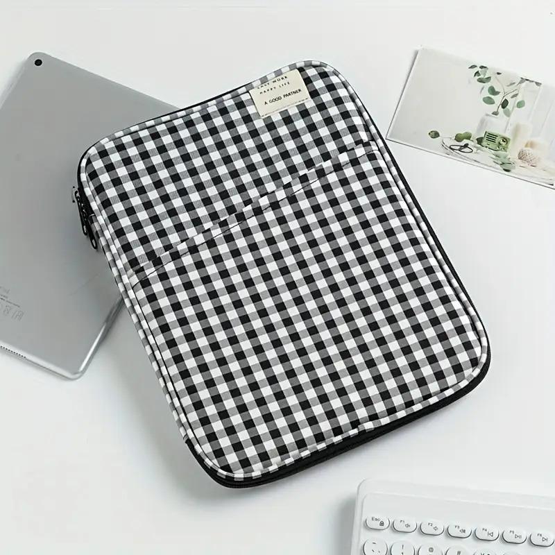 Checkered Tablet & Laptop Sleeve - Foldable Soft Polyester Case with Multiple Compartments, Durable Protective Cover for iPad, MacBook 13-Inch, Laptop Bag, Tablet Protection, Stylish Accessory, Sturdy Construction, Tech Enthusiasts Computer